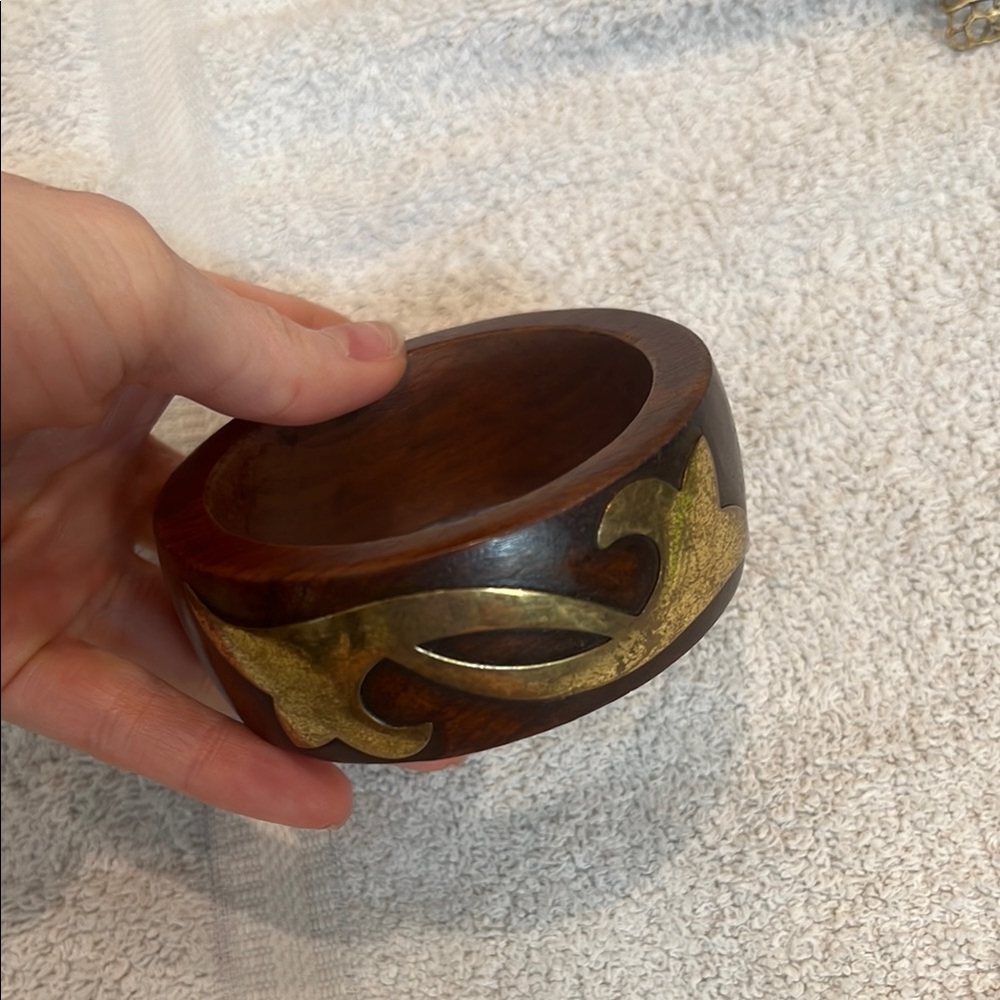 Vintage wooden bracelet bangle with gold
